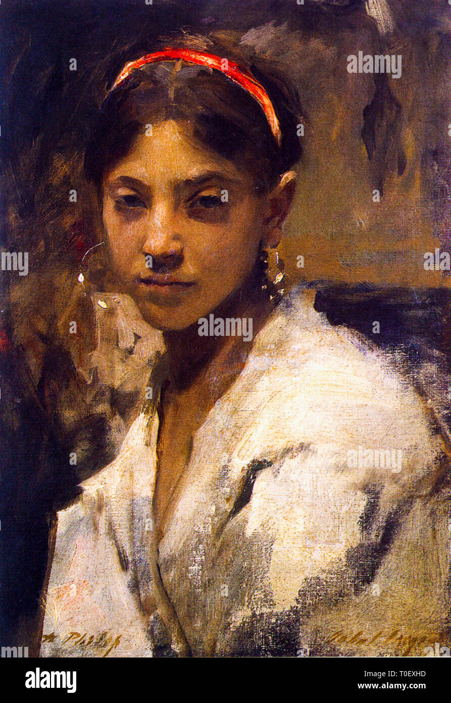John Singer Sargent, chef d'un Capri Girl, portrait 1878 Banque D'Images