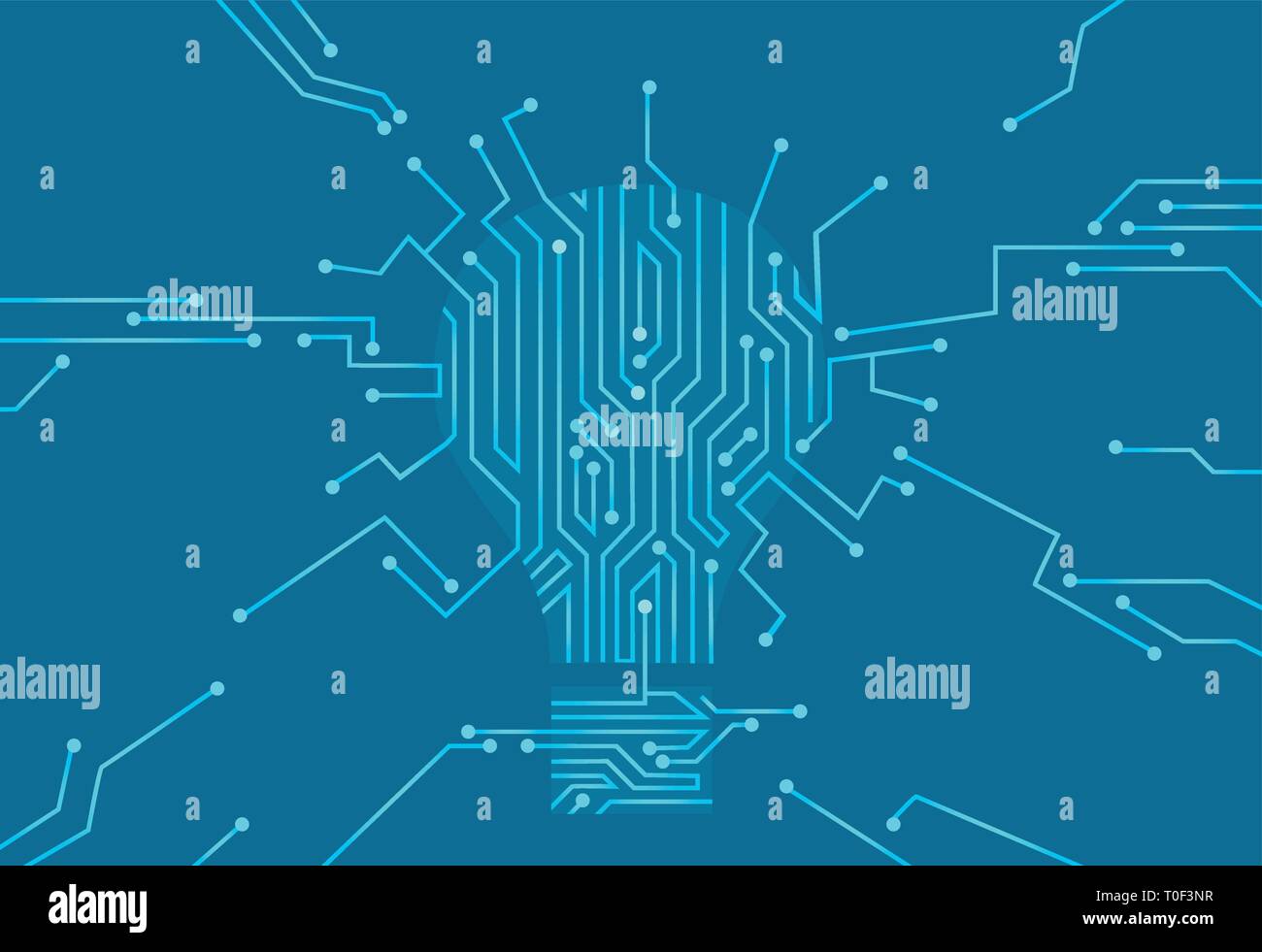 Vecteur d'une ampoule d'ossature faite de circuit board isolé sur fond bleu. Illustration de Vecteur