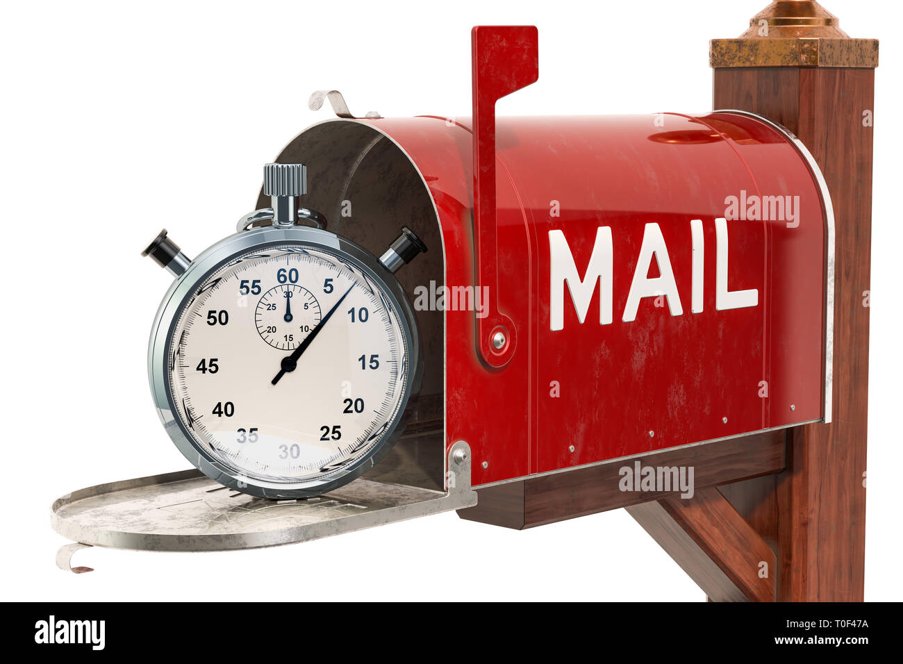 Boîte aux lettres avec chronomètre. Livraison rapide, rendu 3D concept isolé sur fond blanc Banque D'Images