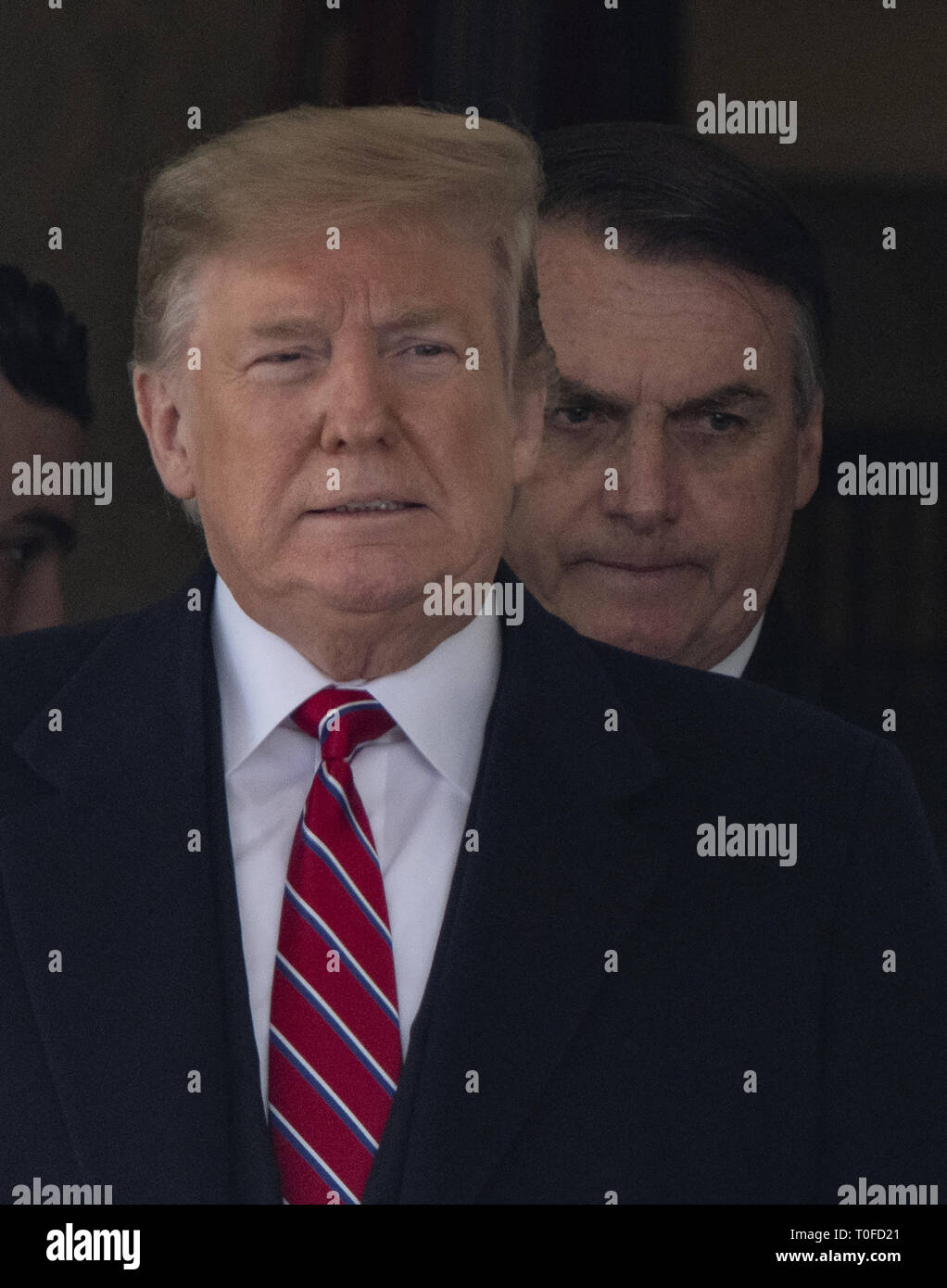 19 mars 2019 - Washington, District of Columbia, États-Unis - Le Président des Etats-Unis, Donald J. Trump et Président du Brésil Bolsonaro Jaďr, émergent de l'Oval Office avant de tenir une conférence de presse commune dans la roseraie de la Maison Blanche à Washington, DC le Mardi, Mars 19, 2019 (Crédit Image : © Ron Sachs/CNP via Zuma sur le fil) Banque D'Images