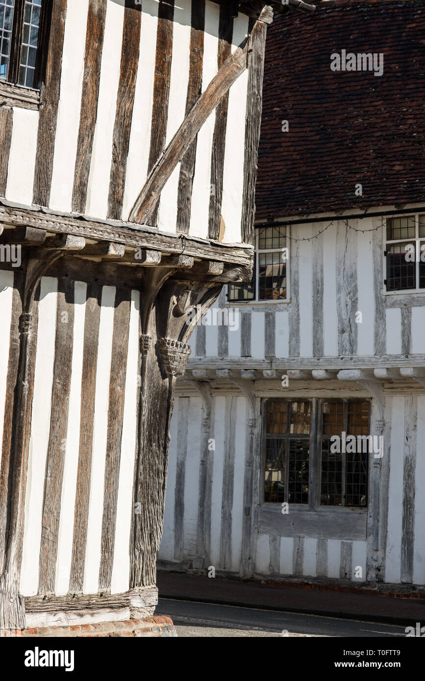 Coin de la rue Water et rue de la femme, Lavenham, Suffolk, Angleterre, Royaume-Uni, Europe. Banque D'Images