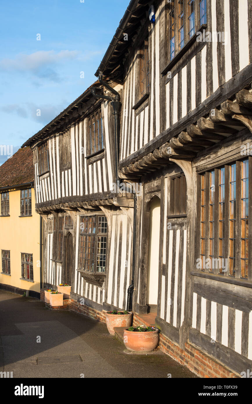 Cottages médiévale à colombages, Lavenham, Suffolk, Angleterre, Royaume-Uni Banque D'Images