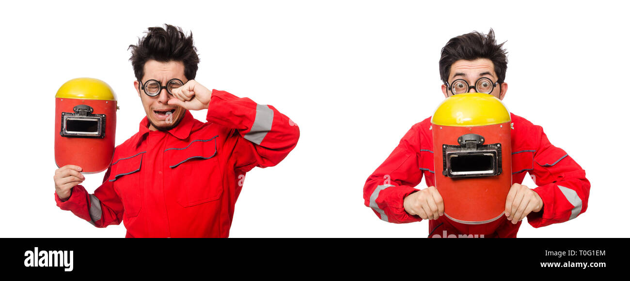 Soudeur drôle isolated on white Banque D'Images