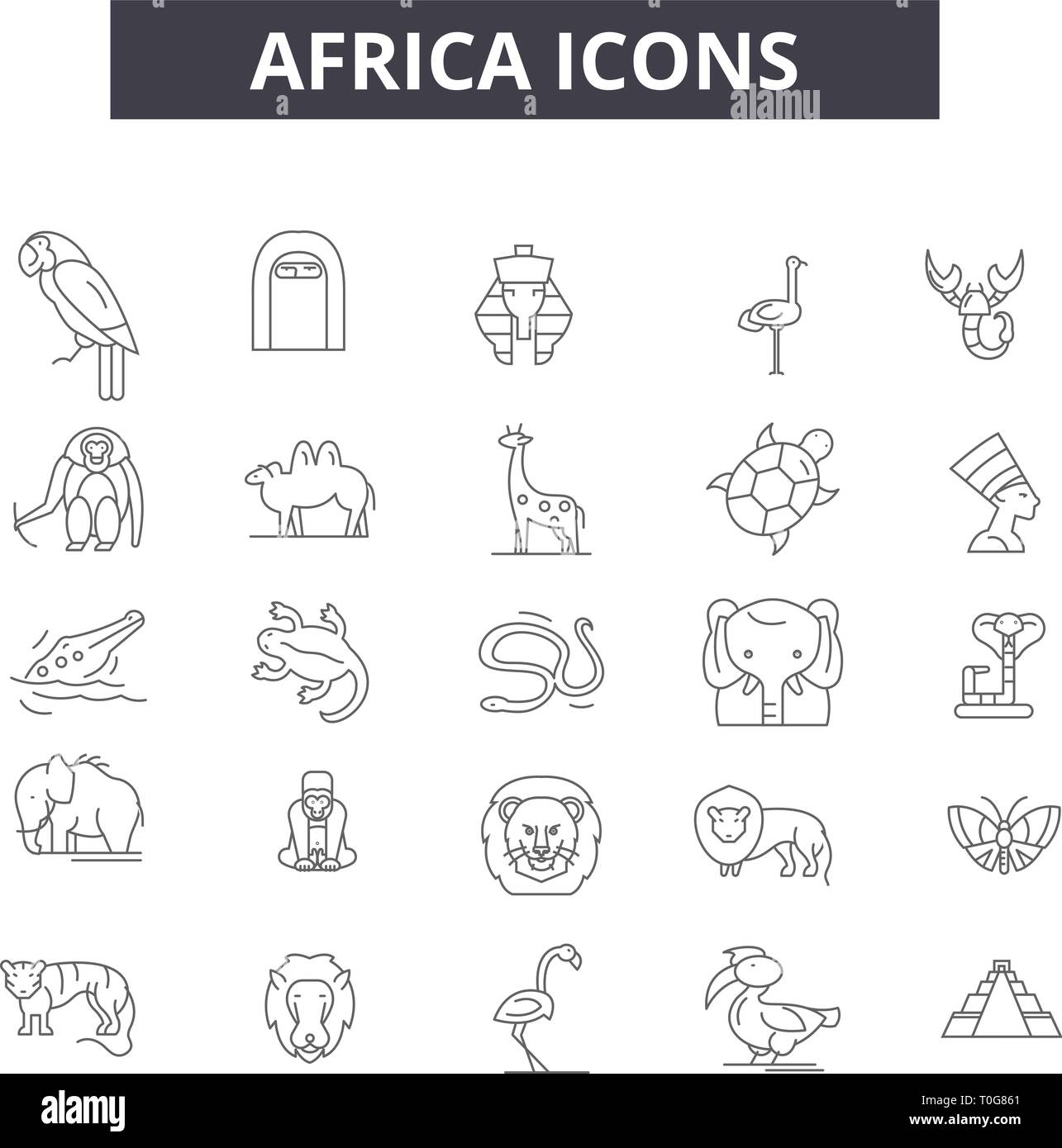 Icônes de ligne de l'Afrique. Signes d'avc modifiable. Icônes Concept : voyage, la faune, les animaux, etc. l'Afrique natutre contours illustrations Illustration de Vecteur