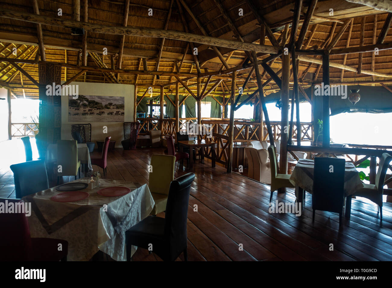 L'intérieur de cratère Safari Lodge situé à proximité de la forêt de Kibale National Park dans le sud-ouest de l'Ouganda, l'Afrique de l'Est Banque D'Images