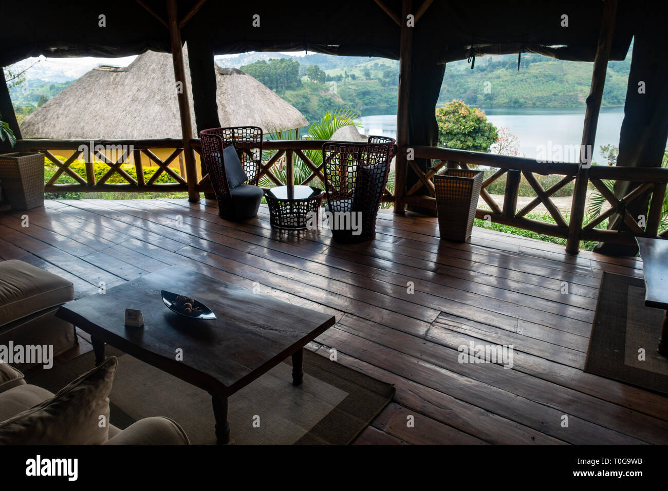 L'intérieur de cratère Safari Lodge situé à proximité de la forêt de Kibale National Park dans le sud-ouest de l'Ouganda, l'Afrique de l'Est Banque D'Images