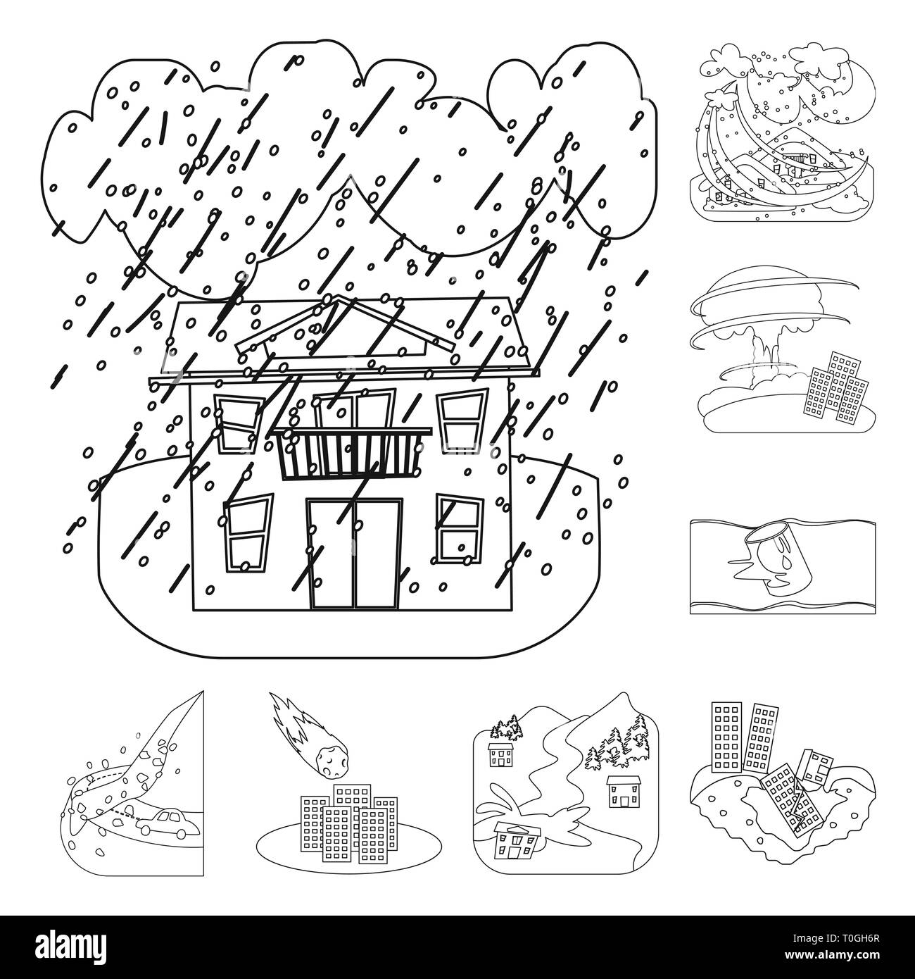 Vector illustration de cataclysme et logo de catastrophe. Ensemble de cataclysme et apocalypse symbole boursier pour le web. Illustration de Vecteur