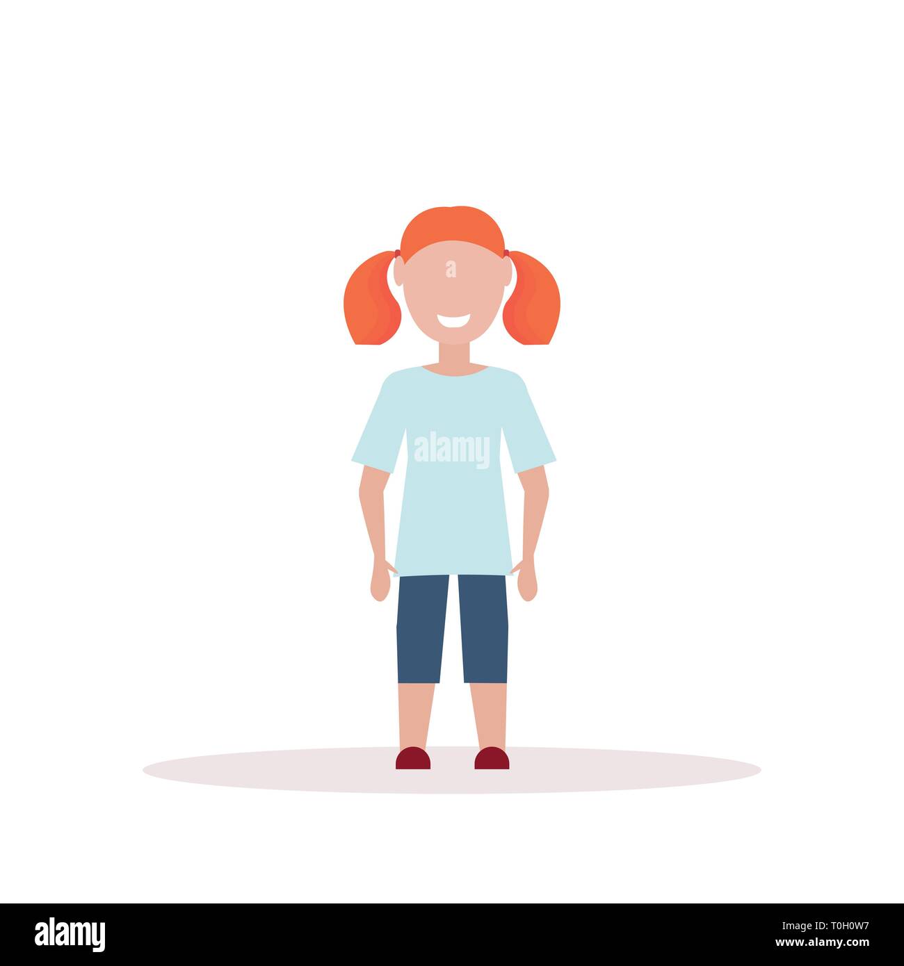 Heureux redhead girl présentent peu de personnage féminin enfant télévision pleine longueur fond blanc Illustration de Vecteur