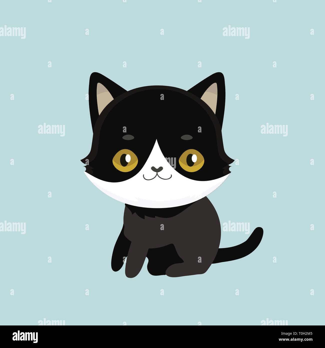 Cute cartoon chat noir avec de grands yeux. Illustration de Vecteur