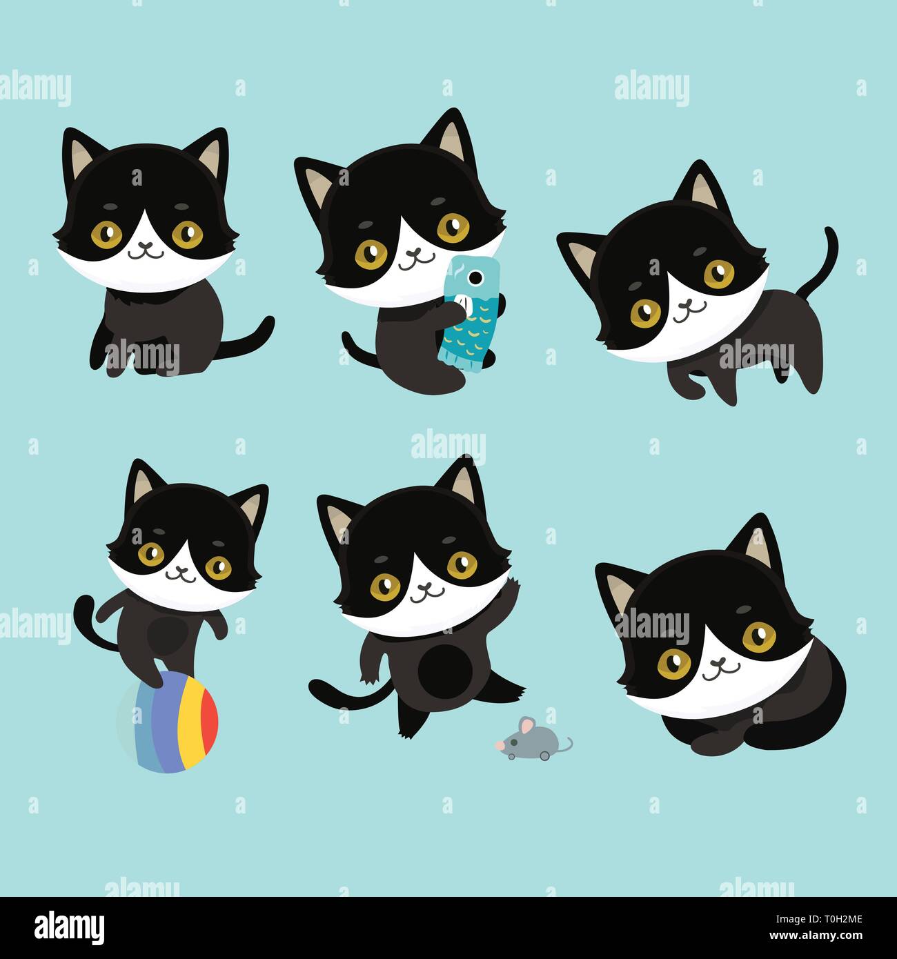 Cute cats posent différents caractères. Illustration de Vecteur