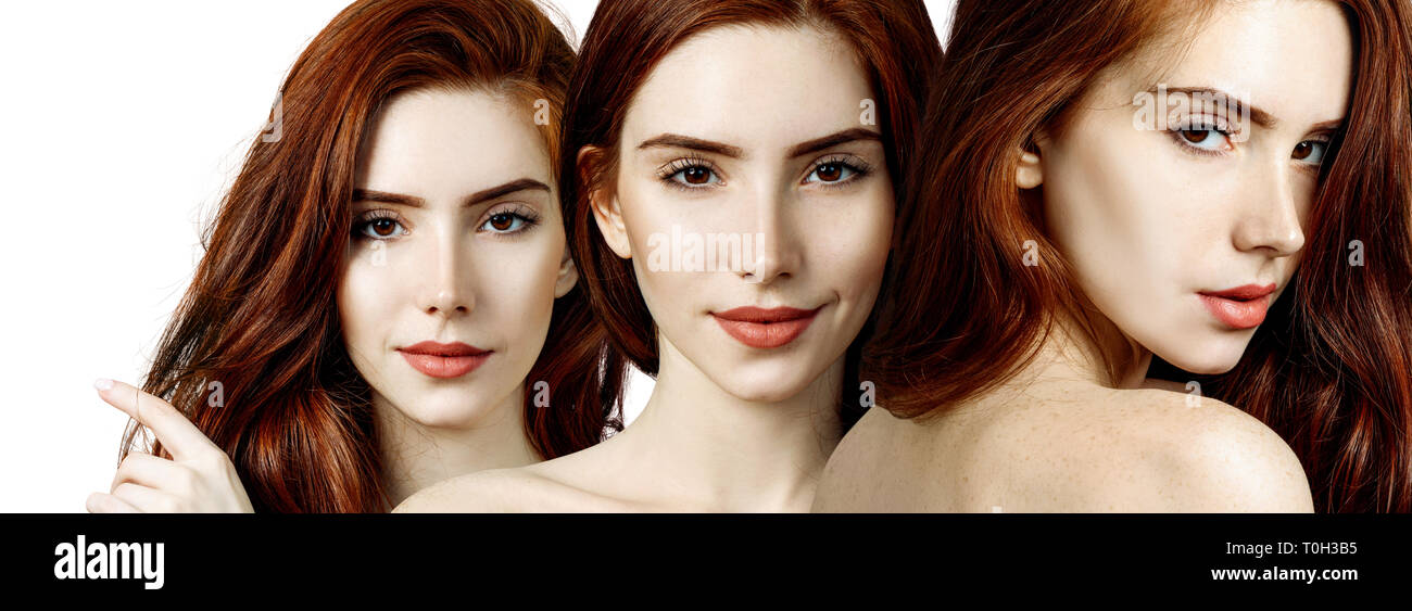 Collage de femme rousse avec une peau parfaite. Banque D'Images