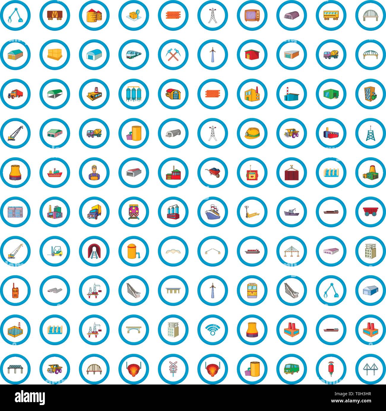 100 icônes de l'industrie, jeu de style cartoon Illustration de Vecteur