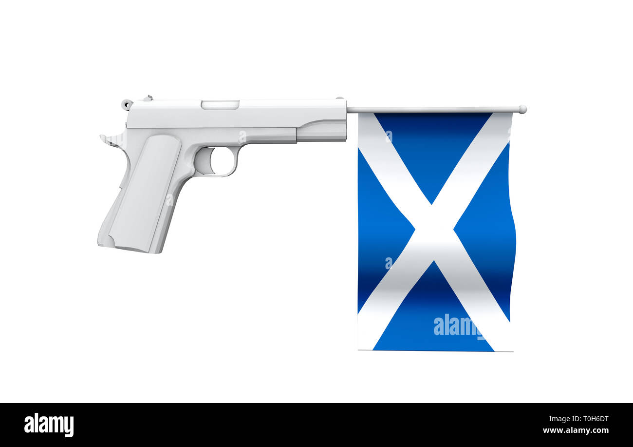 Le contrôle des armes à feu l'Ecosse concept. Pistolet manuel avec drapeau national Banque D'Images