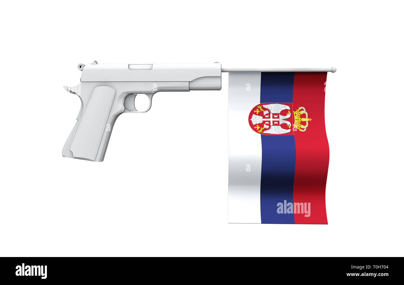 Le contrôle des armes à feu Serbie concept. Pistolet manuel avec drapeau national Banque D'Images