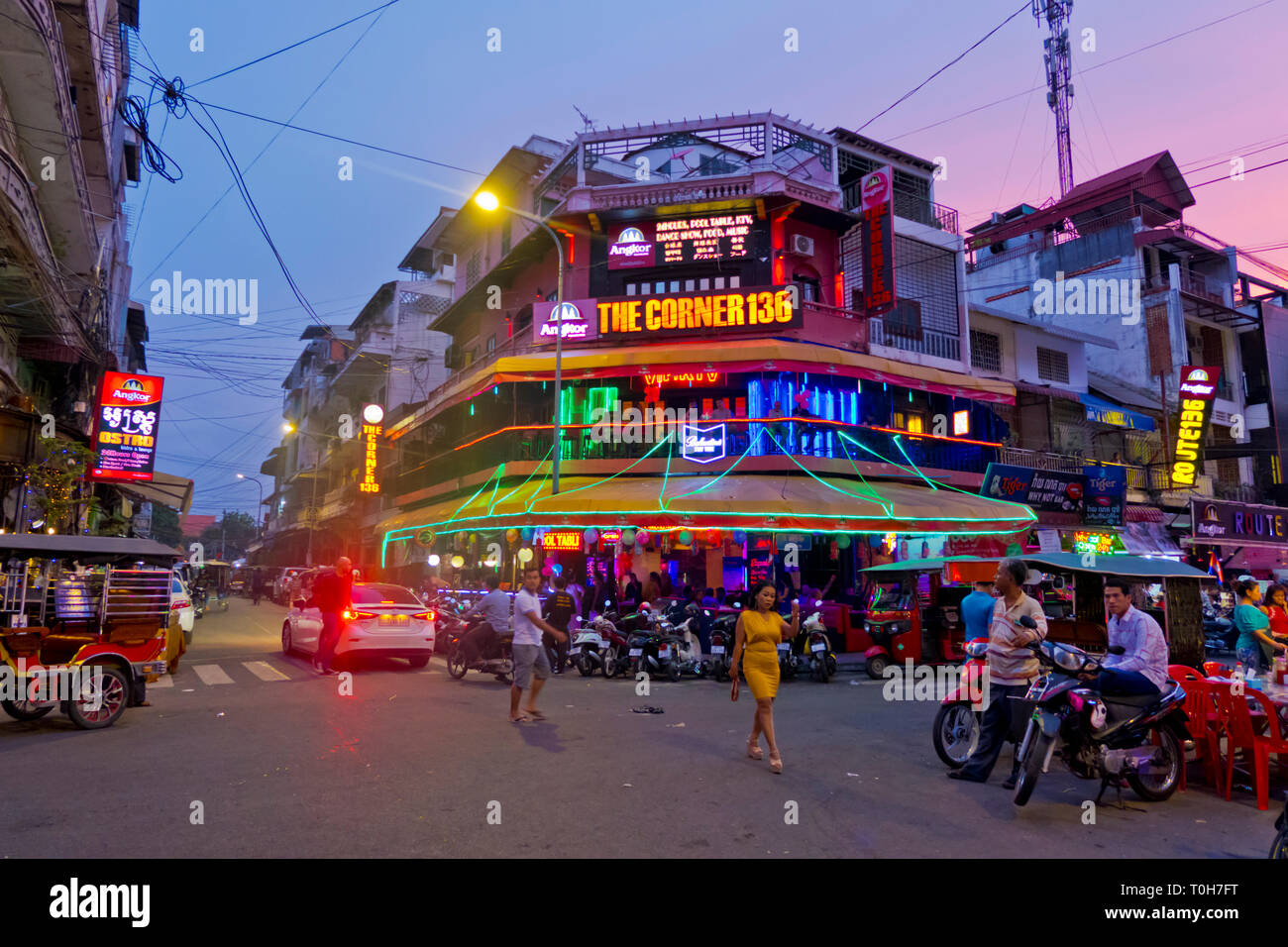 Street 136, Riverfront, Phnom Penh, Cambodge, Asie Banque D'Images