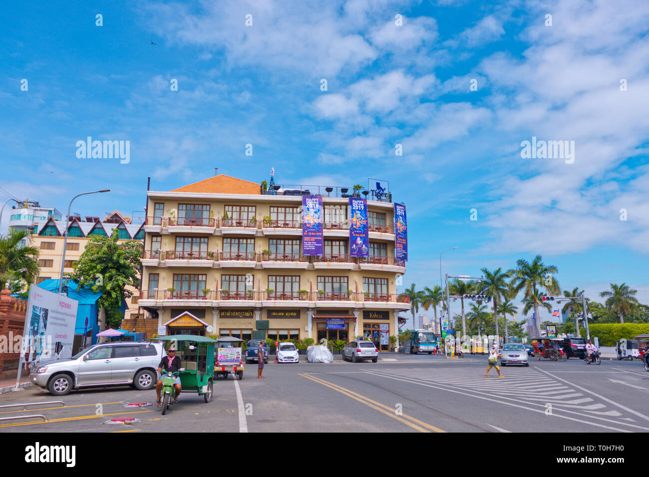 Sisowath Quay, Phnom Penh, Cambodge, Asie Banque D'Images