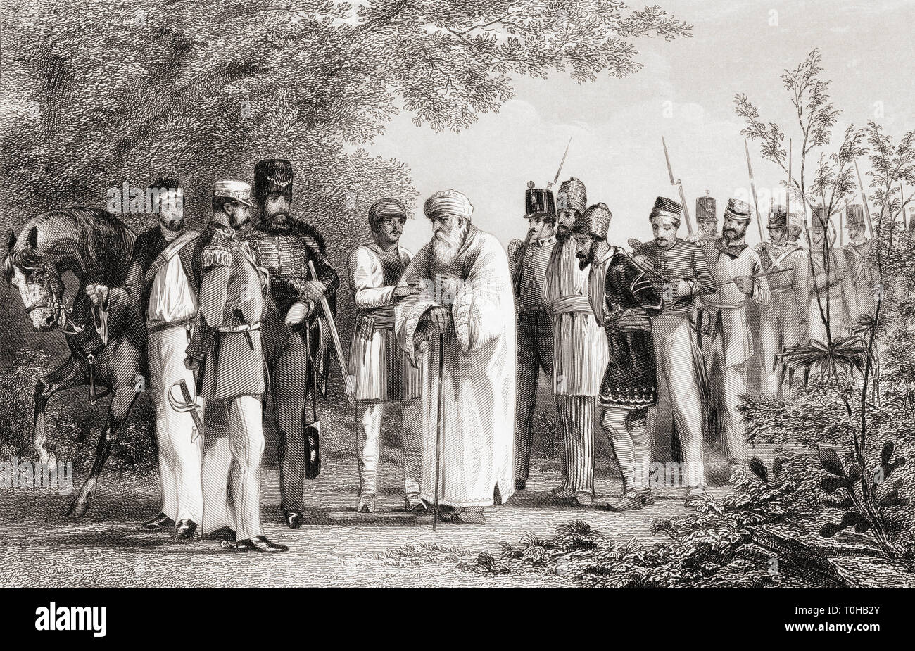 Capture du roi de Delhi par le capitaine Hodson, Bahadur Shah Zafar, empereur moghol, Inde, Asie, ancienne image du xixe siècle Banque D'Images