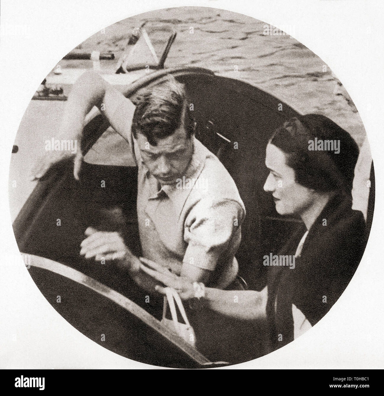 Edward VIII et Mme Simpson en excursion à bord de mer pendant la croisière méditerranéenne, Europe, 1936, ancienne photo de 1900s, roi du Royaume-Uni et les dominions de l'Empire britannique, et empereur de l'Inde Banque D'Images