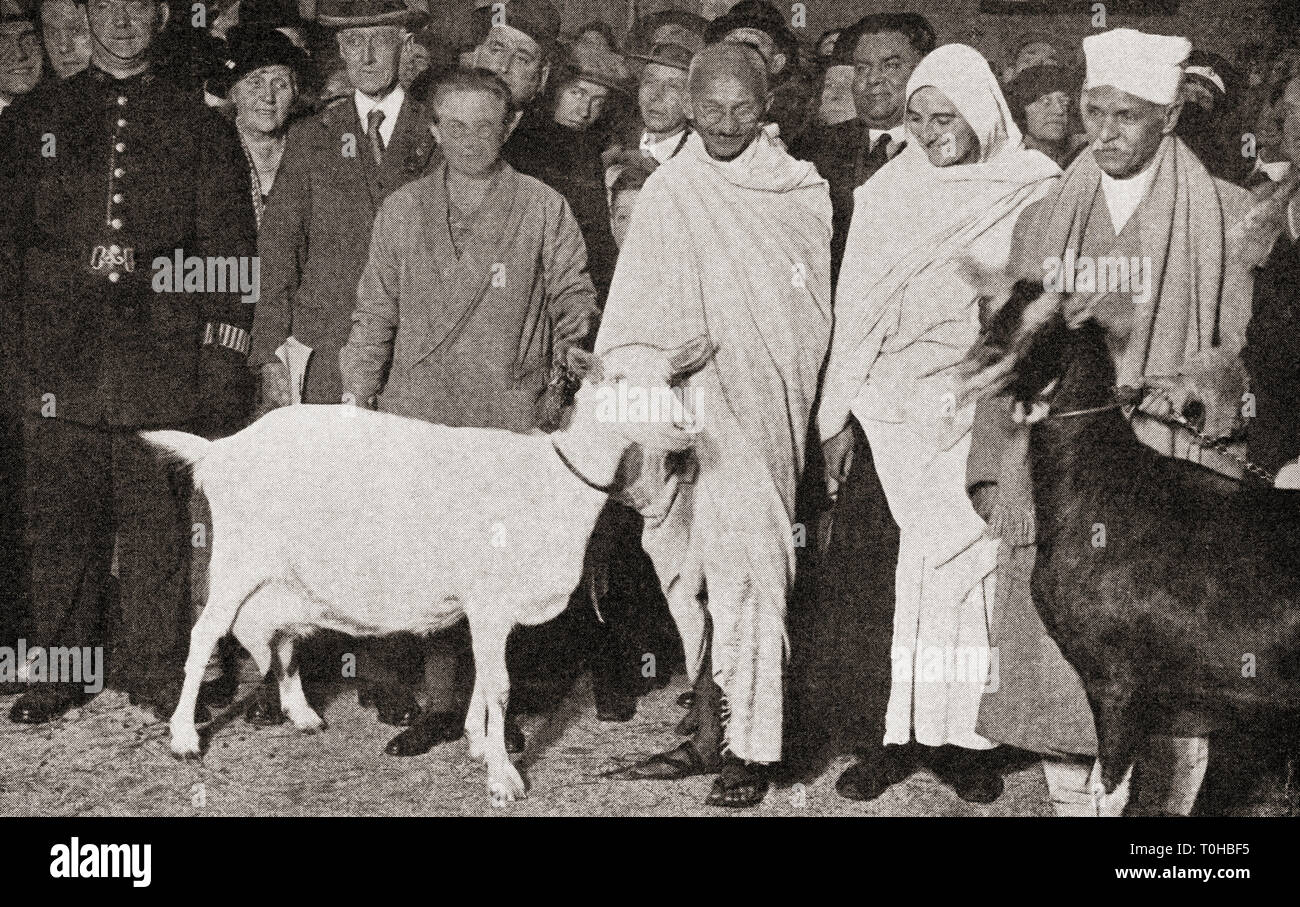 Mahatma Gandhi avec Madeleine Slade arrive à Londres, Angleterre en 1931 Banque D'Images
