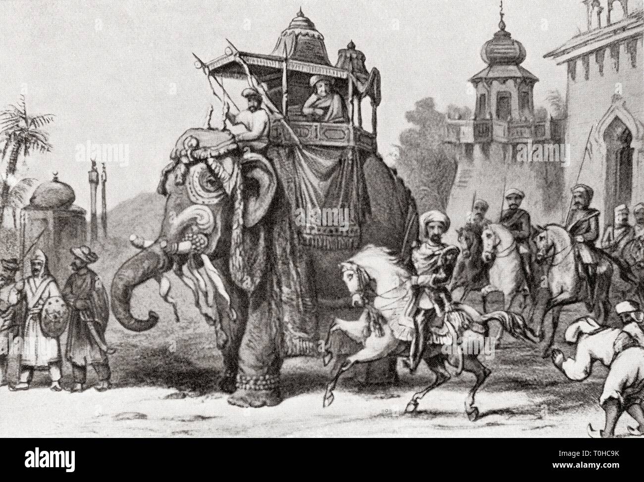 Nana Sahib laissant Lucknow pour Cawnpore en 1857 ancienne gravure vintage 1900s, Nana Saheb Peshwa II, Dhondu Pant, Indien Peshwa de l'empire Maratha, aristocrate et combattant, qui a dirigé la rébellion à Kanpur pendant la Grande révolte de 1857 Banque D'Images