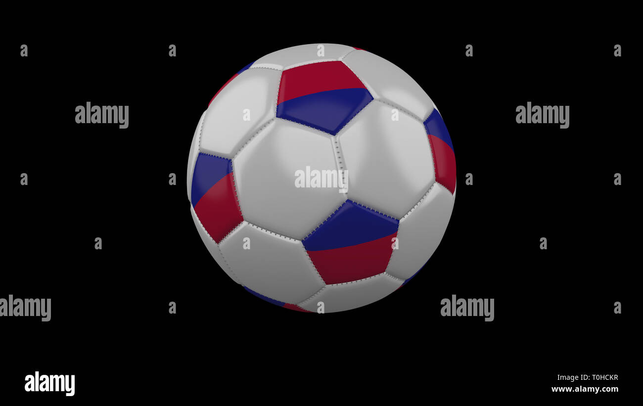 Ballon de soccer avec les couleurs du drapeau Haïti tourne sur fond noir, 3D Rendering Banque D'Images Ballon de soccer avec les couleurs du drapeau Haïti tourne sur fond noir, 3D Rendering Banque D'Images