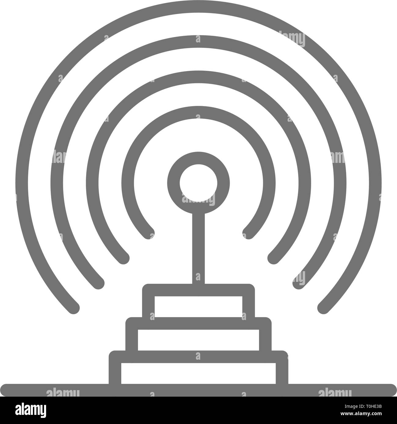 L'antenne radio, radar, système de détection, l'icône de la ligne de l'émetteur récepteur. Illustration de Vecteur