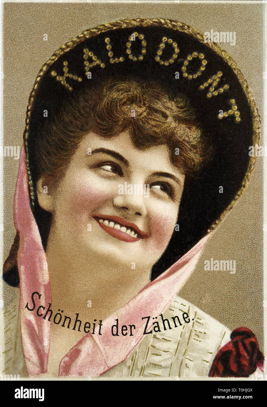 La publicité, les produits cosmétiques, Kalodont dentifrice, dentifrice, glycérol américaine faite par l'entreprise F. A. Sarg's Sohn & Co, dépliant promotionnel de l'office central à Vienne, l'Impériale et Royal comme titulaire, l'Autriche, vers 1902, Additional-Rights Clearance-Info-Not-Available- Banque D'Images
