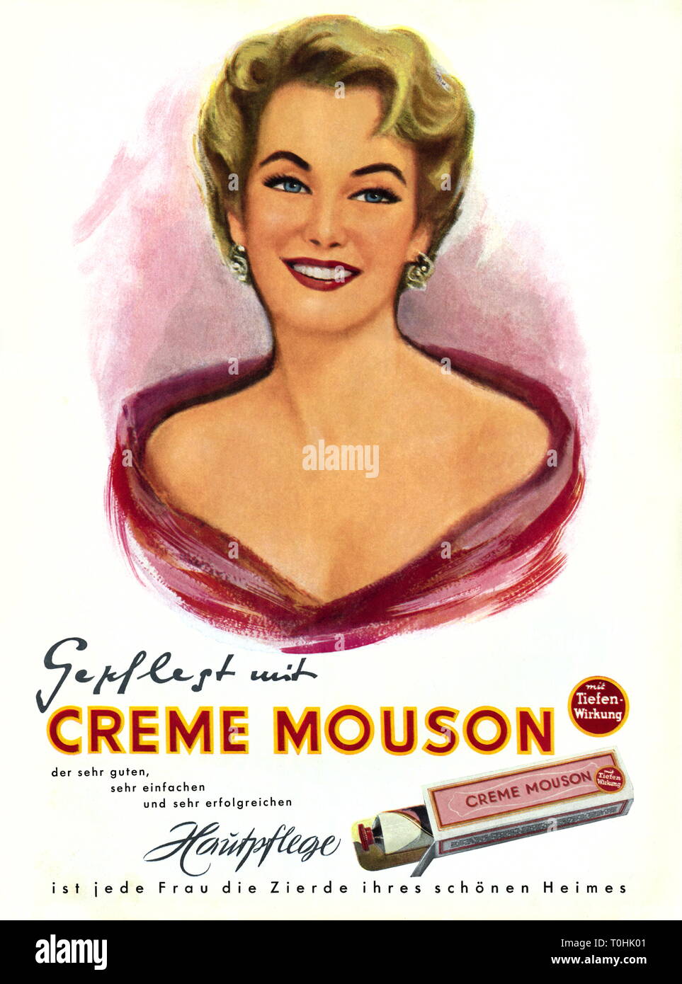 La publicité, les produits cosmétiques, Crème Mouson, publicité, Allemagne, 1954, Additional-Rights Clearance-Info-Not-Available- Banque D'Images