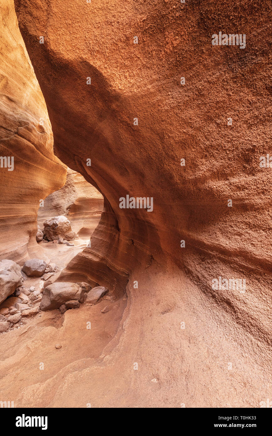 Scenic canyon calcaire, Barranco de las Vacas dans Gran Canaria, Îles Canaries Espagne . Banque D'Images