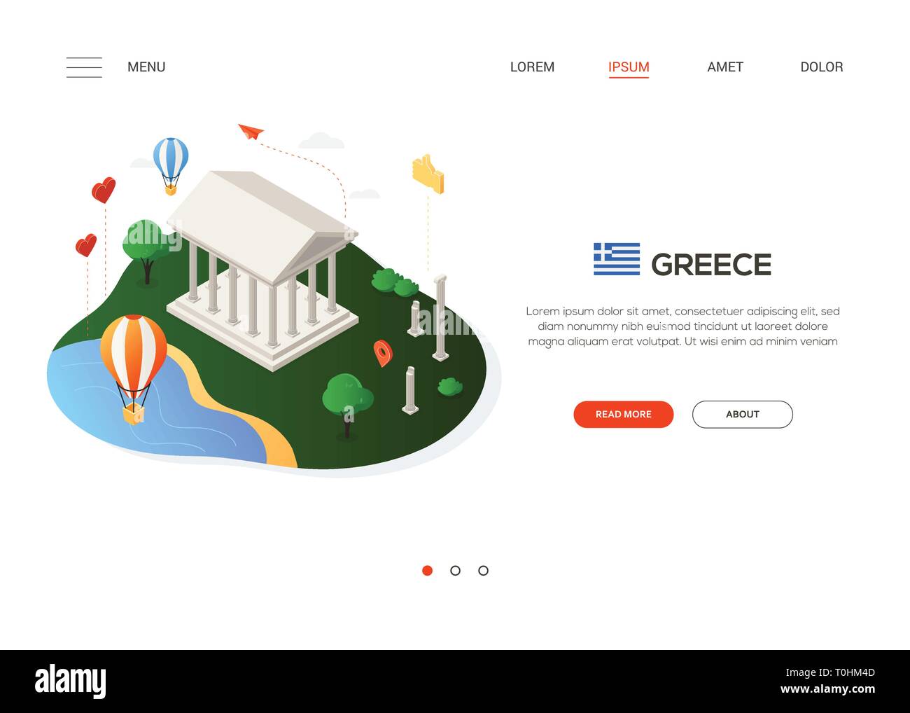Visiter la Grèce moderne et colorée - Bannière web isométrique Illustration de Vecteur