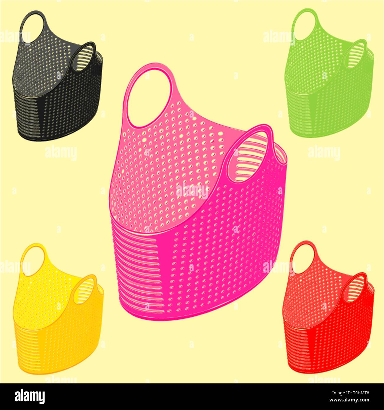 Panier en plastique simple, avec des couleurs variables Illustration de Vecteur