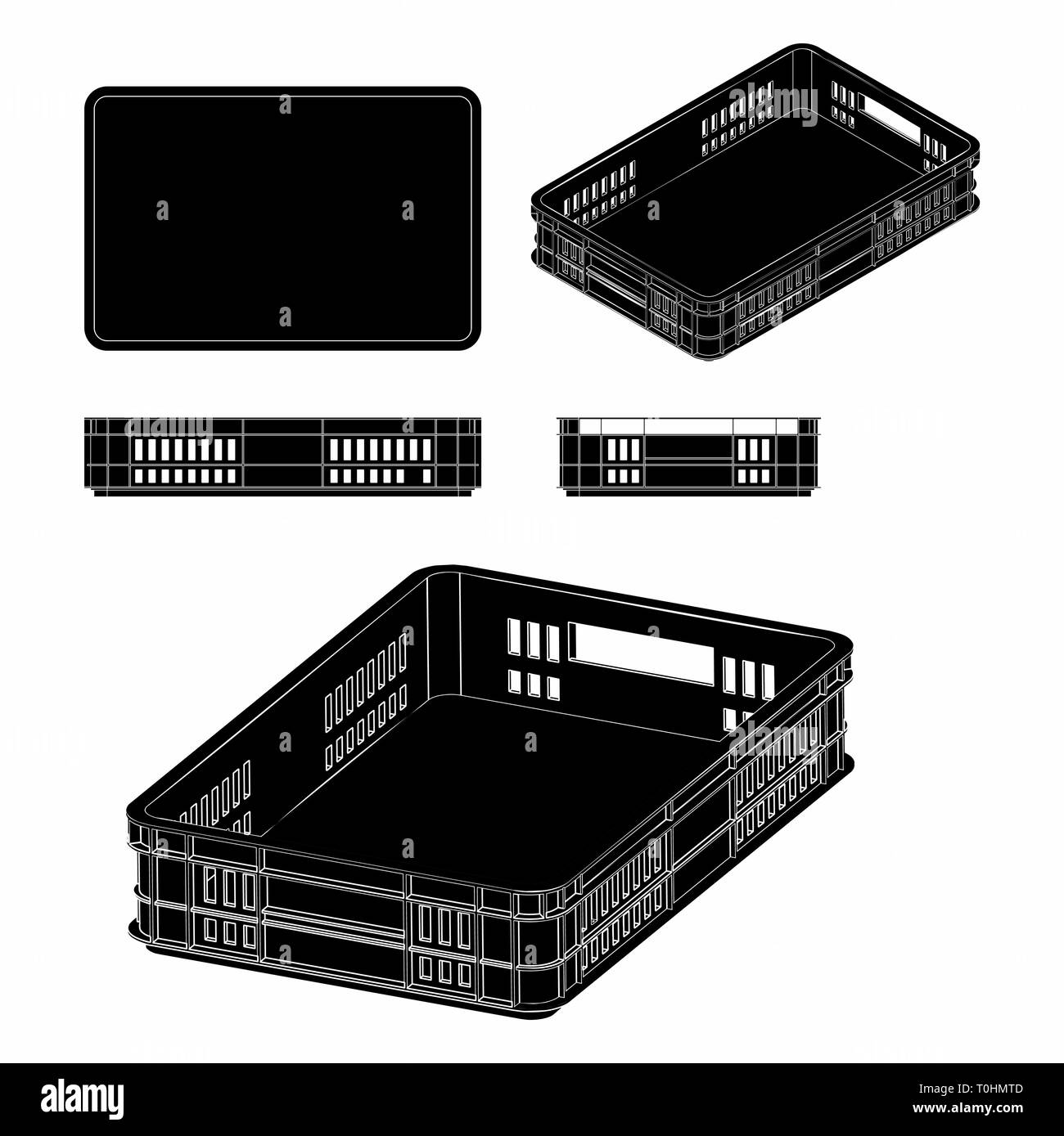 Caisse plastique de remplissage noir Illustration de Vecteur
