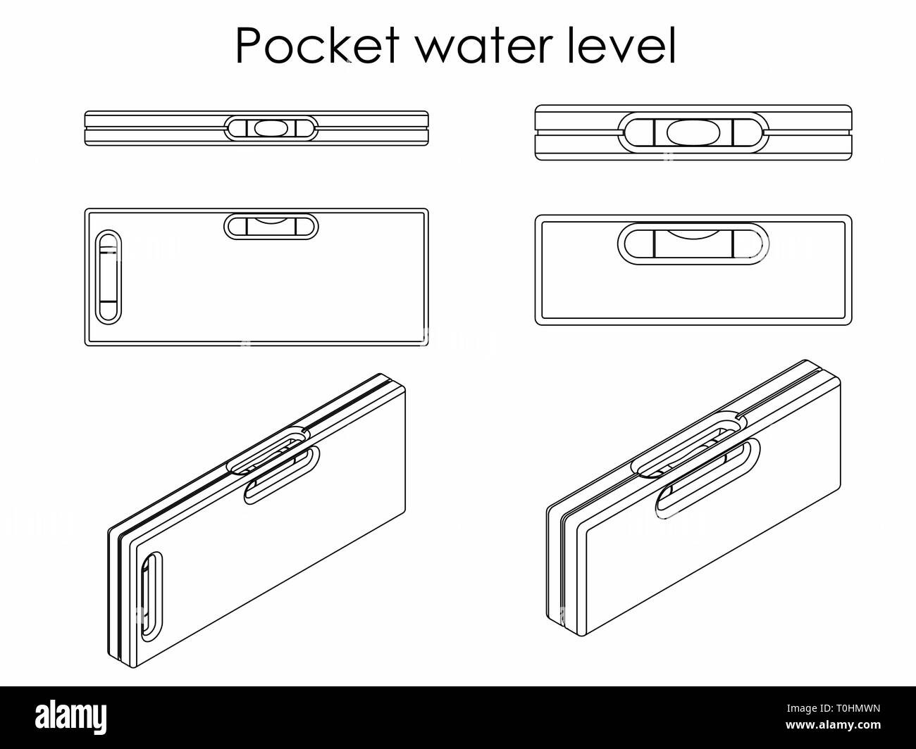 Niveau d'eau de poche. Contours uniquement. Illustration de Vecteur