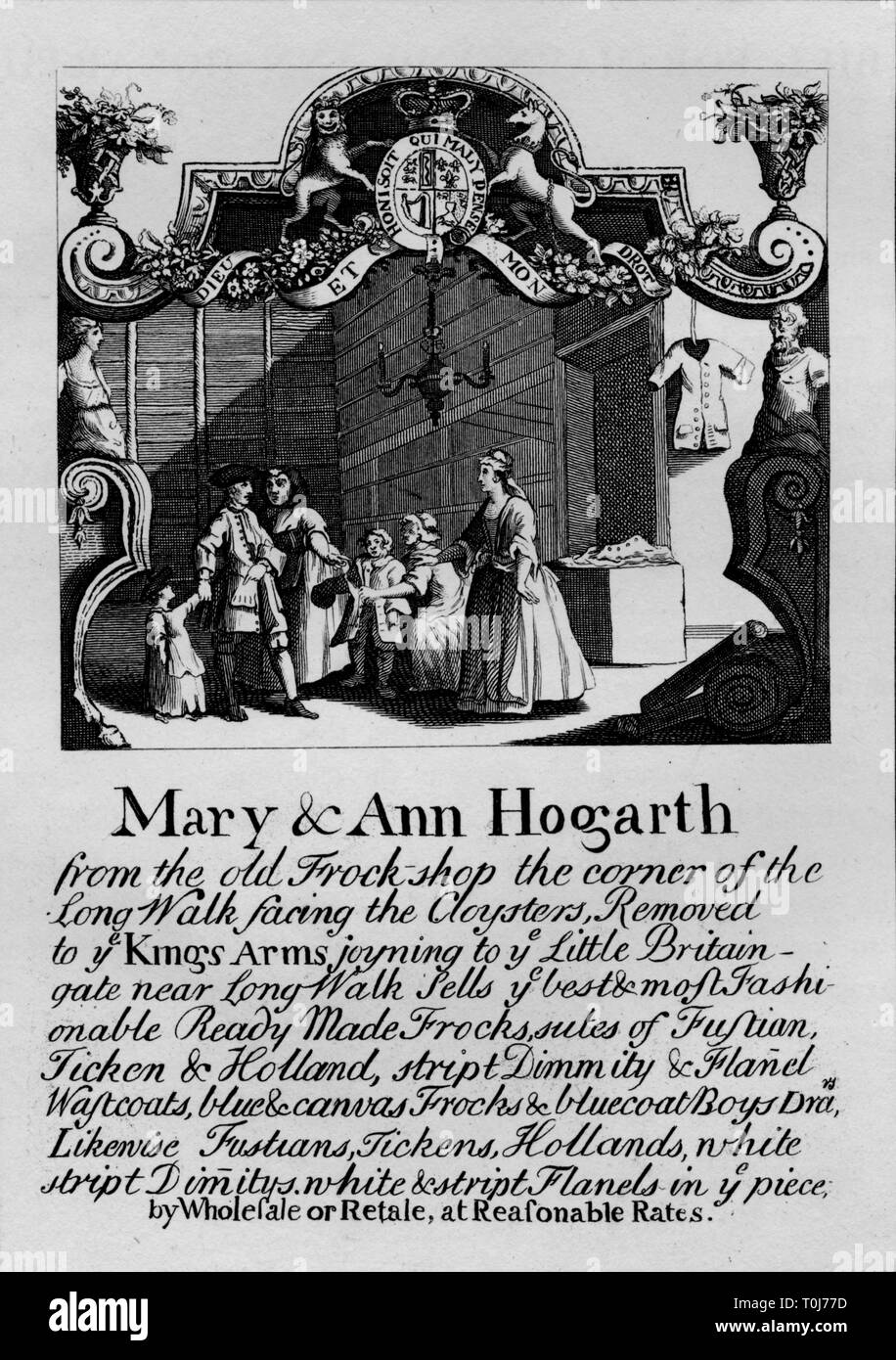 Carte du commerce pour Mary Ann et Hogarth, 1807, (1827). Créateur : Thomas Cook. Banque D'Images
