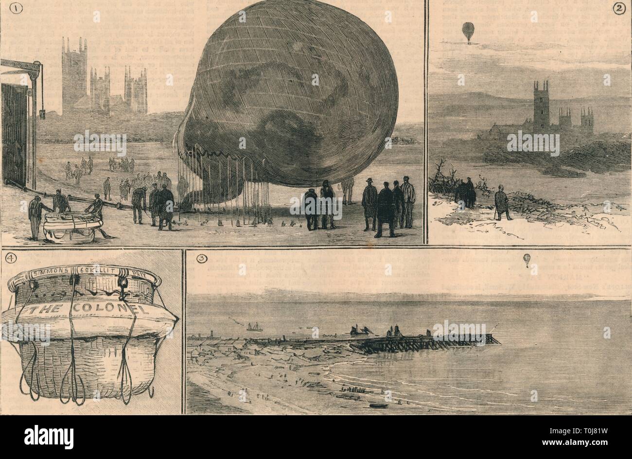 "La tentative de voyage en ballon à travers le canal', 1882. Créateur : Inconnu. Banque D'Images