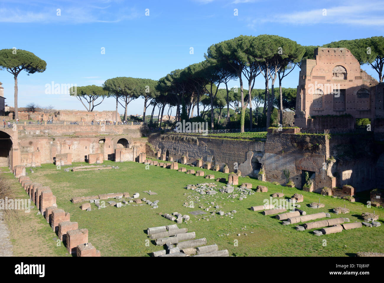 Stade de Domitien ou jardin en contrebas, une partie de l'Imperial Palace de Domitien (51-96AD), sur la colline du Palatin et jardins, Rome, Italie Banque D'Images
