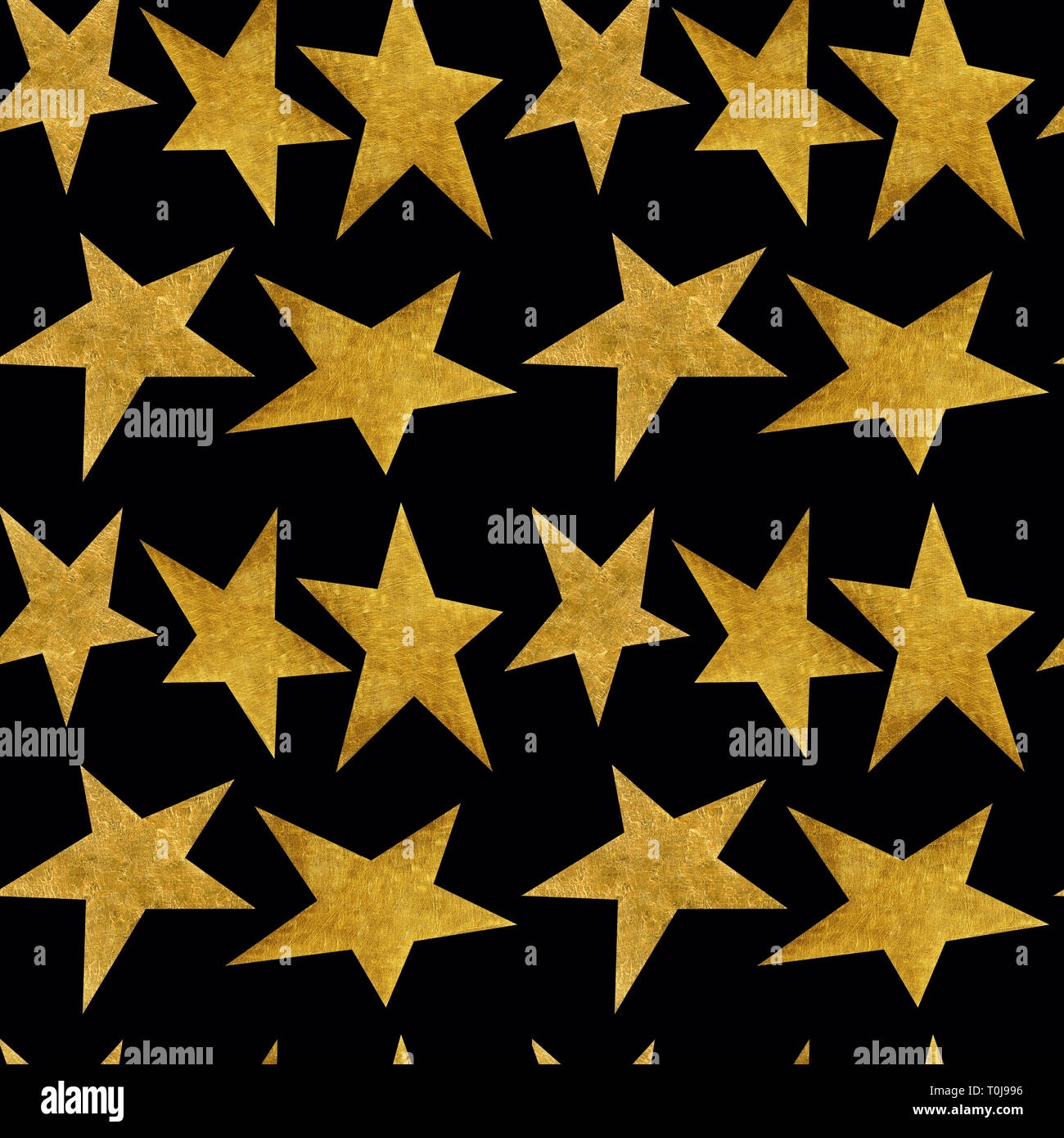Modèle transparent avec des étoiles métalliques d'or sur fond noir. Décoration élégante avec répétition géométrique des formes. Banque D'Images