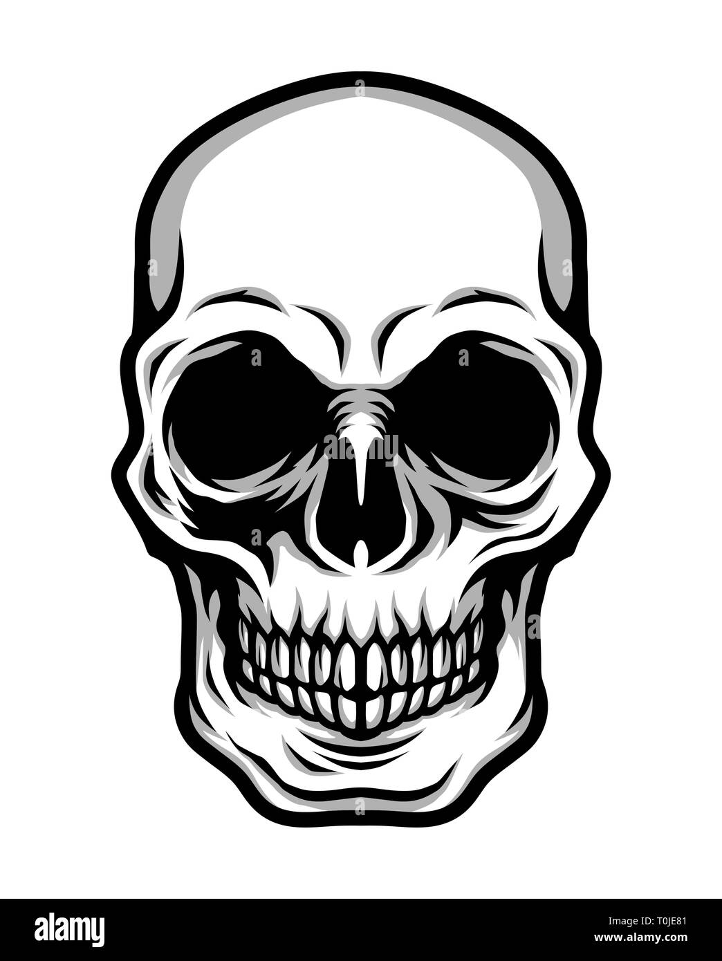 Tête crâne classique détaillée noir et blanc Illustration Illustration de Vecteur