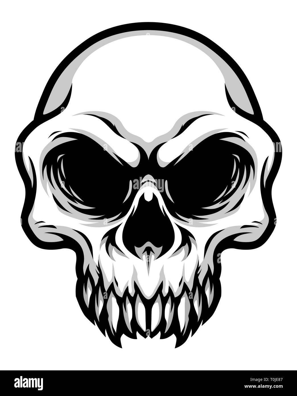 Tête crâne classique détaillée noir et blanc Illustration Illustration de Vecteur