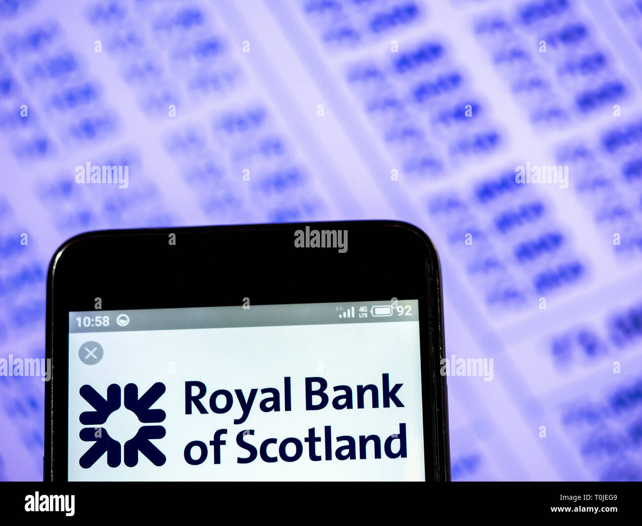 La Royal Bank of Scotland plc logo de l'entreprise vu affichée sur téléphone intelligent. Banque D'Images