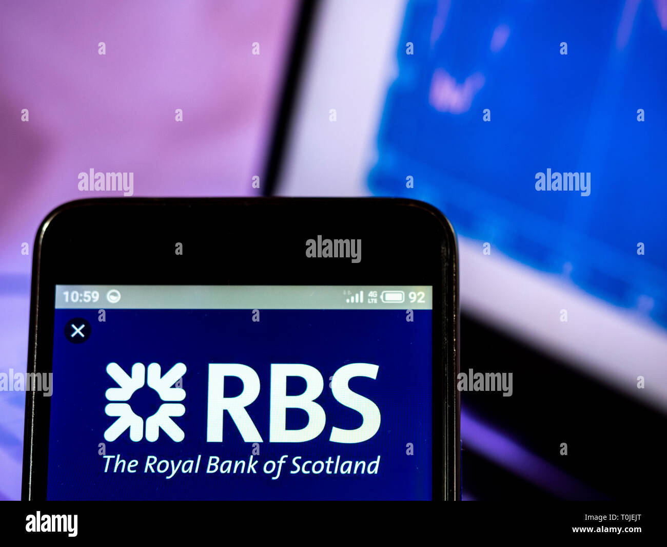 La Royal Bank of Scotland plc logo de l'entreprise vu affichée sur téléphone intelligent. Banque D'Images