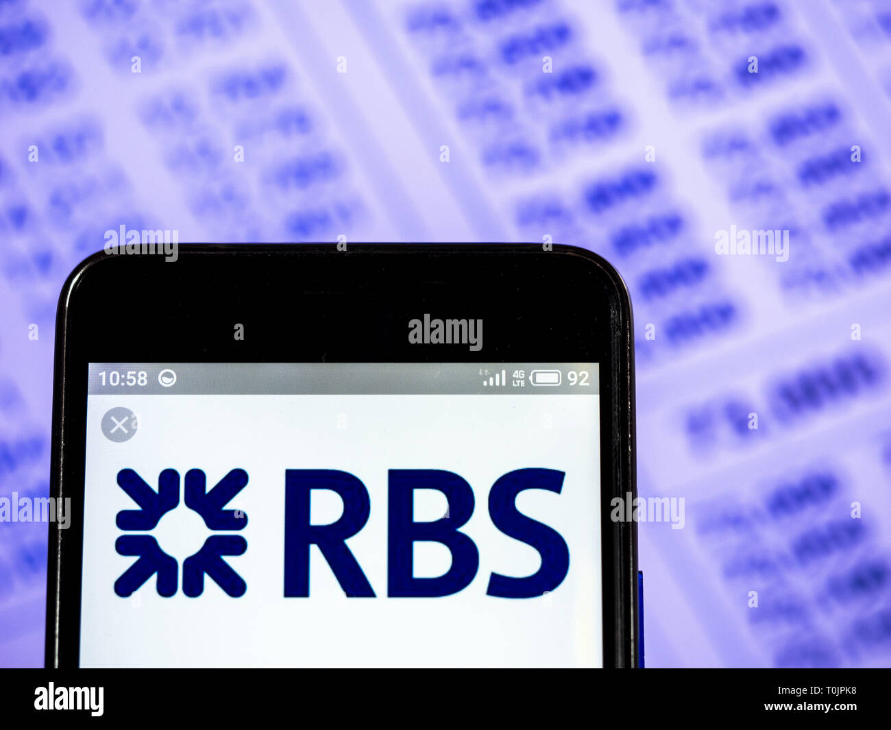 L'Ukraine. Mar 20, 2019. La Royal Bank of Scotland plc logo de l'entreprise vu affichée sur un téléphone intelligent. Crédit : Igor Golovniov SOPA/Images/ZUMA/Alamy Fil Live News Banque D'Images