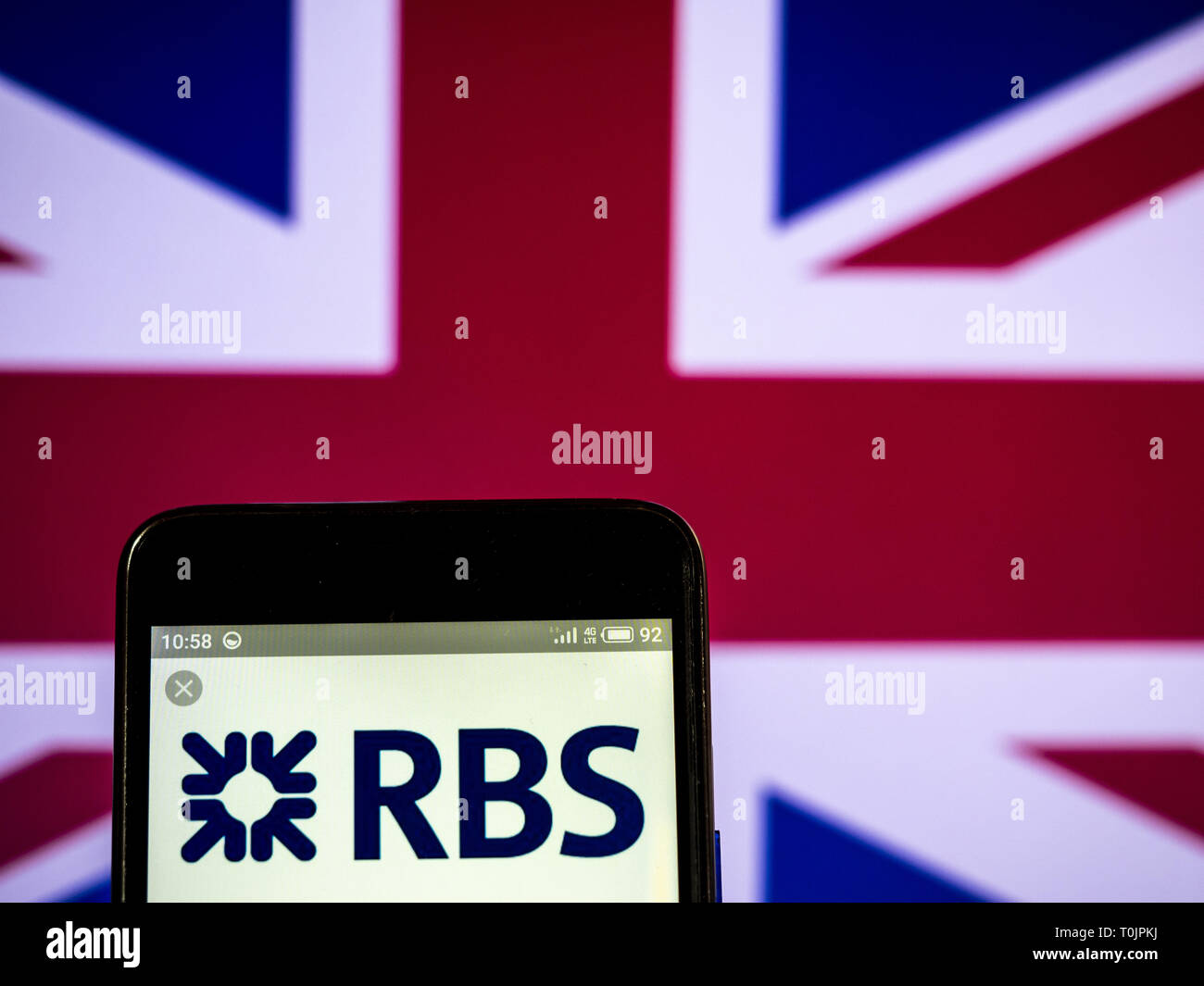 L'Ukraine. Mar 20, 2019. La Royal Bank of Scotland plc logo de l'entreprise vu affichée sur un téléphone intelligent. Crédit : Igor Golovniov SOPA/Images/ZUMA/Alamy Fil Live News Banque D'Images