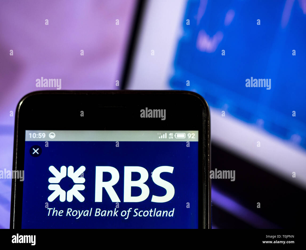 L'Ukraine. Mar 20, 2019. La Royal Bank of Scotland plc logo de l'entreprise vu affichée sur un téléphone intelligent. Crédit : Igor Golovniov SOPA/Images/ZUMA/Alamy Fil Live News Banque D'Images