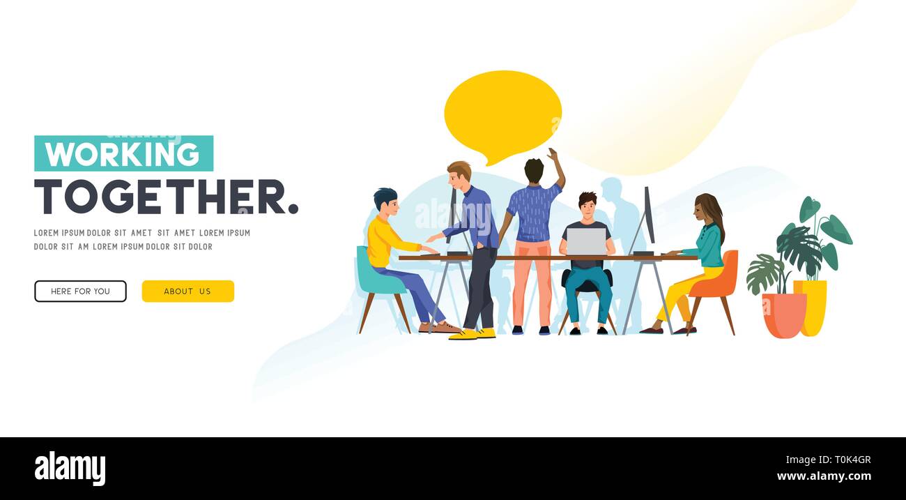 Un concept d'équipe avec un groupe de travail joyeux collègues et amis qui travaillent ensemble - le succès de l'équipe d'affaires. Vector illustration. Illustration de Vecteur