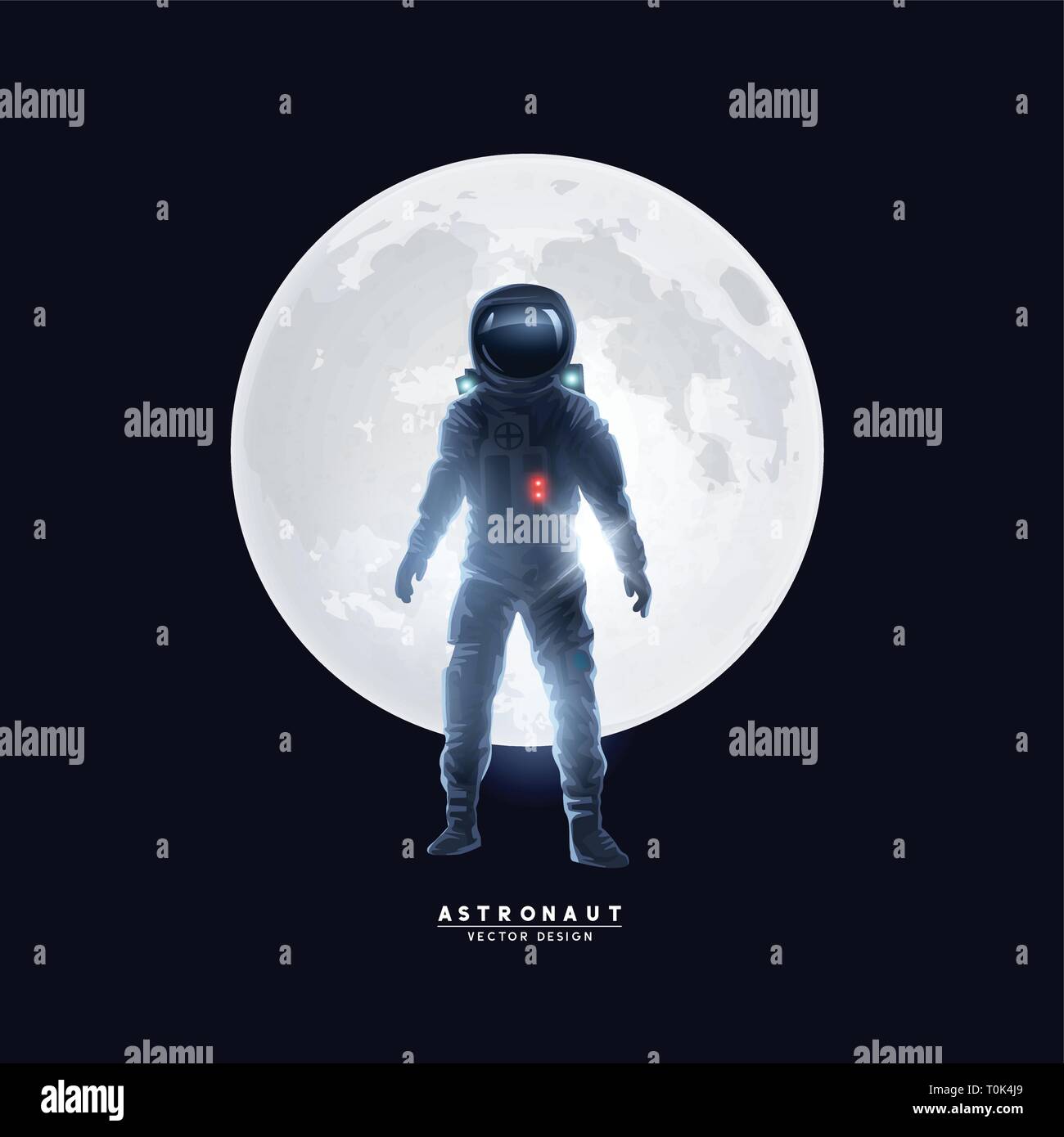 Un astronaute spaceman se tenait devant la lune. Vector illustration. Illustration de Vecteur