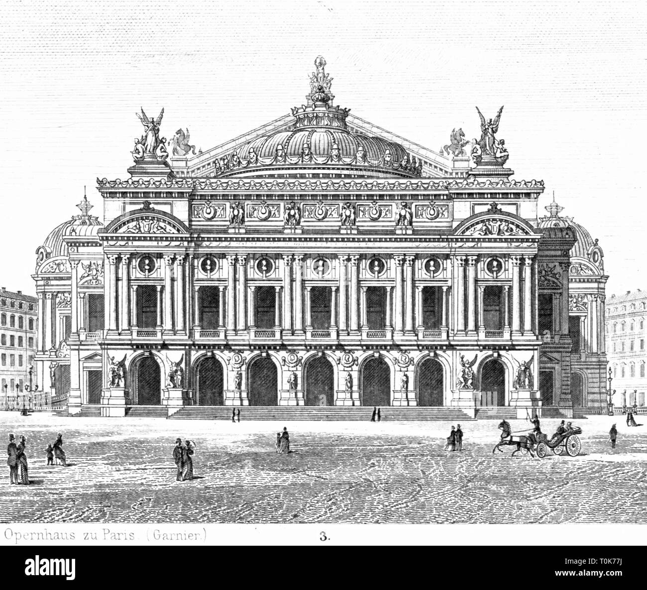 Géographie / voyages, France, Paris, bâtiments, le Palais Garnier, construit 1860 - 1875 : l'architecte, Charles Garnier, vue extérieure, illustration à partir de 'enkmaeler der Kunst" (monuments d'Art), par Wilhelm Luebke et Carl von Luetzow, 3e édition, Stuttgart 1879, volume 2, gravure sur acier après tirage par Baldinger, chapitre sur l'architecture, LXII, plaque, Denkmaler Denkmäler, Lubke, Lübke, Lutzow, Lützow, historique, historique, 19e siècle, l'opéra, le bâtiment, l'Additional-Rights Clearance-Info-Not-Available- Banque D'Images