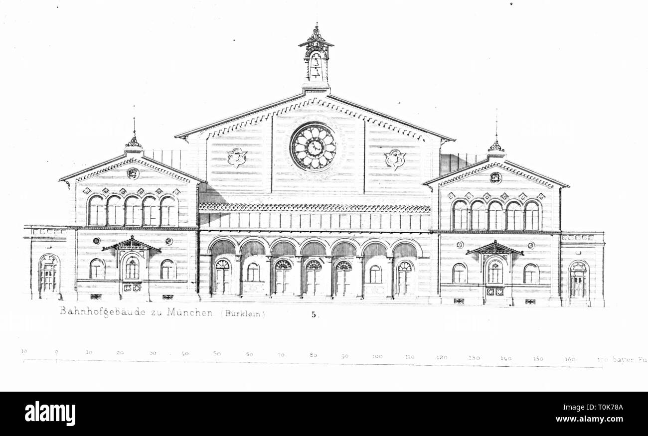 Géographie / voyage, Allemagne, Bavaria, Munich, les bâtiments, la gare centrale, de l'illustration à partir de 'enkmaeler der Kunst" (monuments d'Art), par Wilhelm Luebke et Carl von Luetzow, 3e édition, Stuttgart 1879, volume 2, gravure sur acier par Riegel, chapitre sur l'architecture, la plaque LIV, historique, historique, Denkmaler, Denkmäler, Lubke, Lübke, Lutzow, Lützow, 19e siècle, bavaroise, gare, gare, gare, gare principale, principales gares, stations-principal, des stations centrales, Additional-Rights Clearance-Info-Not-Available- Banque D'Images