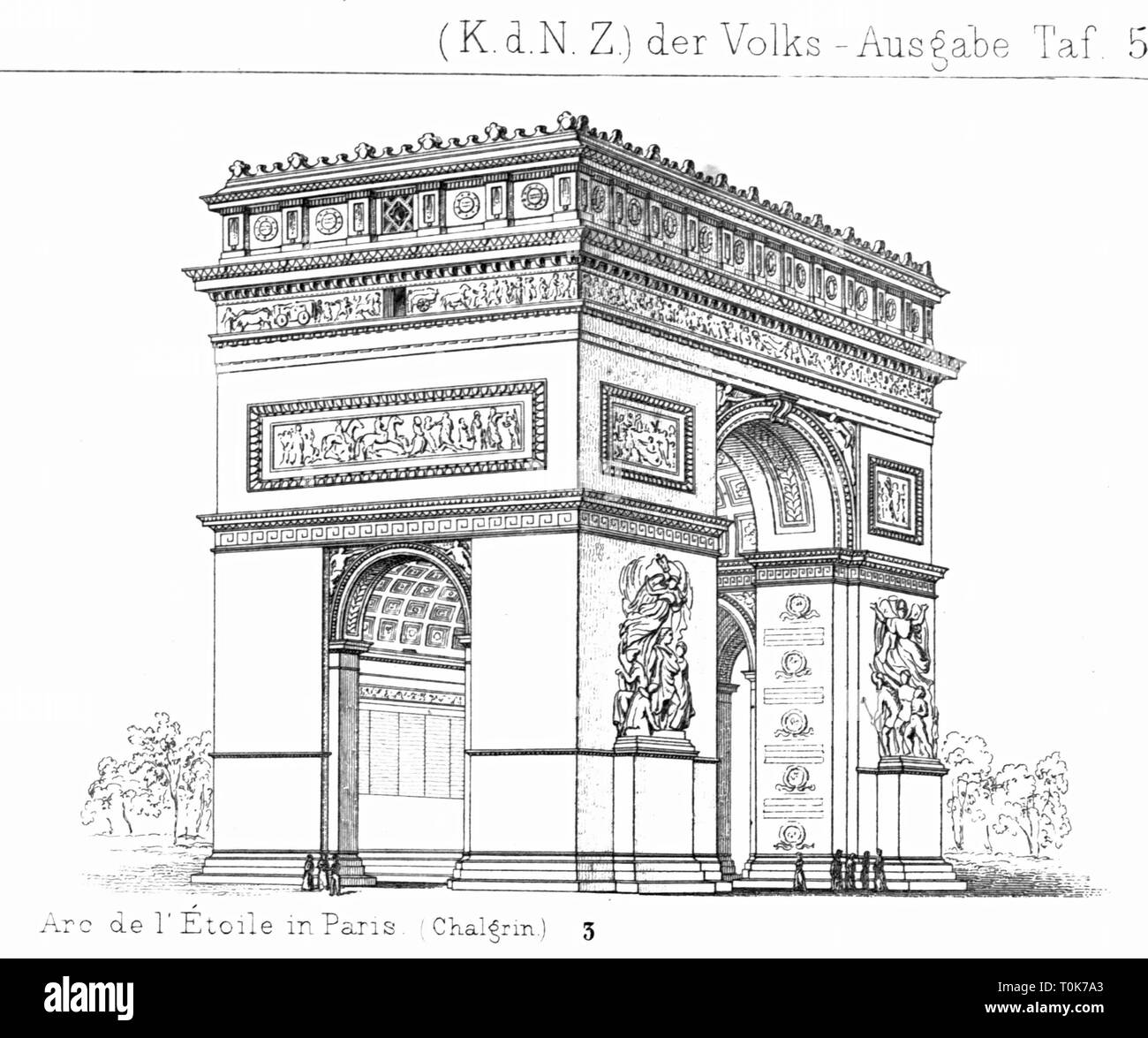 Géographie / voyages, France, Paris, bâtiments, de triomphe (Arc de Triomphe), construit 1808 - 1835, illustration à partir de 'enkmaeler der Kunst" (monuments d'Art), par Wilhelm Luebke et Carl von Luetzow, 3e édition, Stuttgart 1879, volume 2, gravure sur acier par H. Gugeler, après avoir tracé par Wilhelm Riefstahl, chapitre sur l'architecture, la plaque LI, de la construction, 19e siècle, historique, historique, monument, monument, monuments, sites naturels, Denkmaler, Denkmäler, Lübke, Lubke, Lützow, Additional-Rights Clearance-Info-Lutzow,-Not-Available Banque D'Images