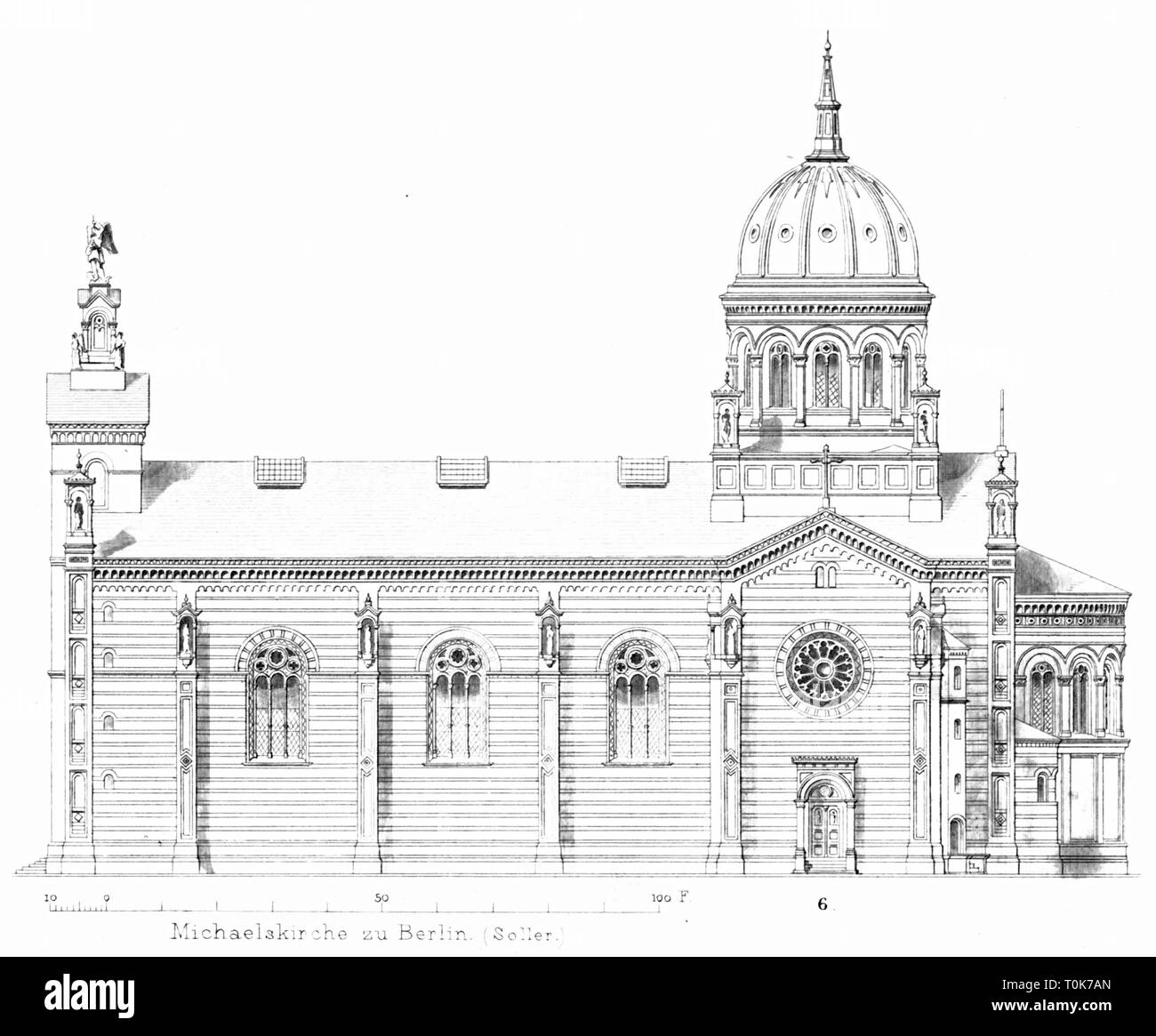 Géographie / voyage, Allemagne, Berlin, églises, Saint Michael's Church (Sankt-Michael-Kirche), construit 1851 - 1859, l'architecte : Août Soller, illustration à partir de 'enkmaeler der Kunst" (monuments d'Art), par Wilhelm Luebke et Carl von Luetzow, 3e édition, Stuttgart 1879, volume 2, gravure sur acier par J. G. Riegel, après avoir tracé par Wilhelm Riefstahl, chapitre sur l'architecture, l'IIL, plaque d'Europe centrale, église, architecture, 19e siècle, sacrée, religieuse, de la construction, bâtiments, historique, contexte historique, Sankt Michael Kirche, Michaelskirche, Denkmaler Denkm-Additional-Rights,, Clearance-Info-Not-Available Banque D'Images